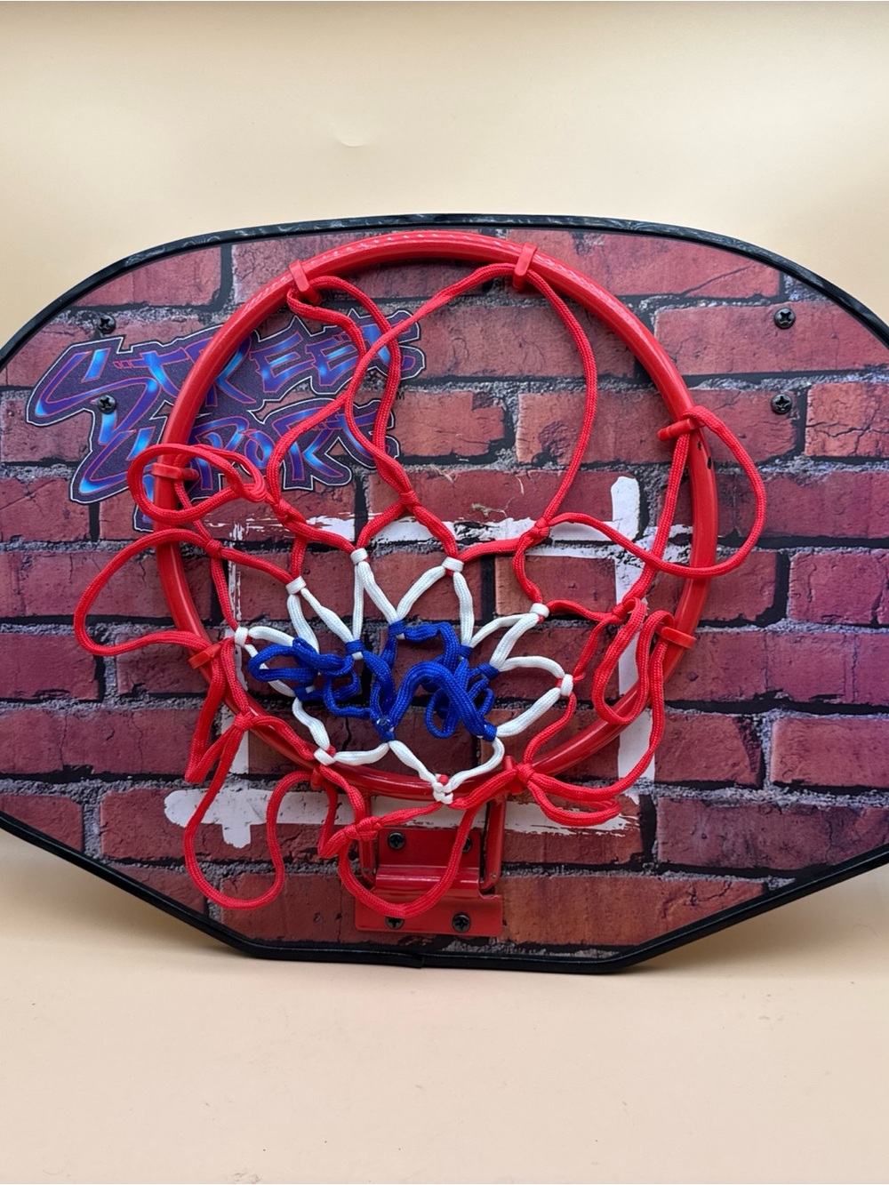 Y2K Vintage Street Sport Mini Basketball Hoop with Red Rim and Tricolor Net